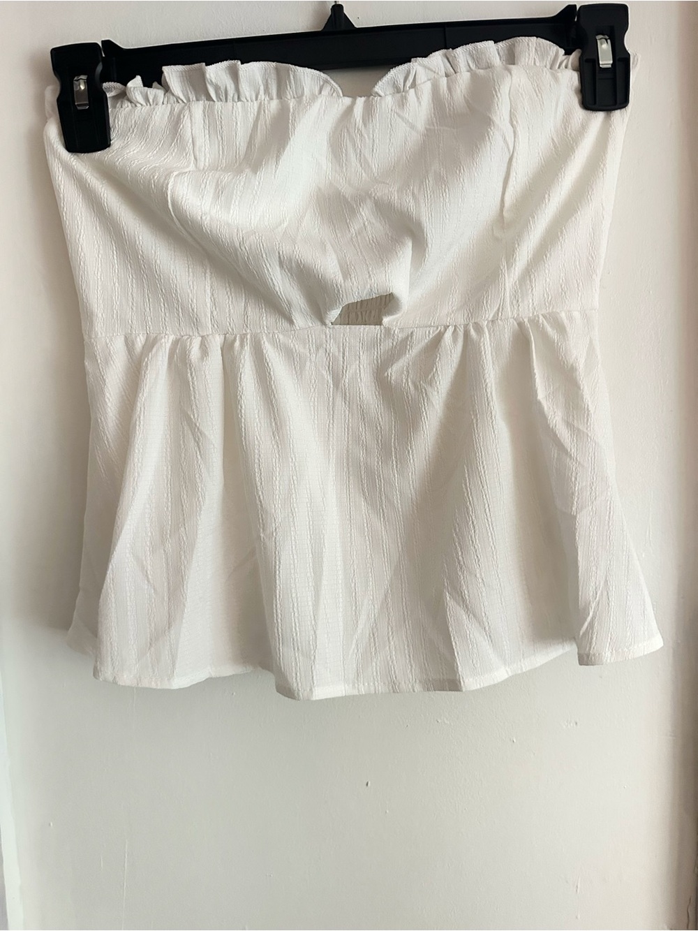 White Strapless Peplum Textured Top
